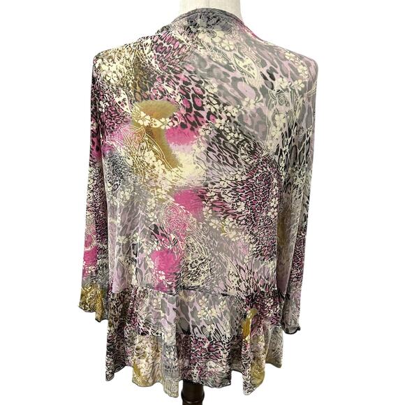 Attitudes by Renee Mixed Print Sheer Open Ruffle Hemline Cardigan Size 2X EUC - Picture 4 of 4
